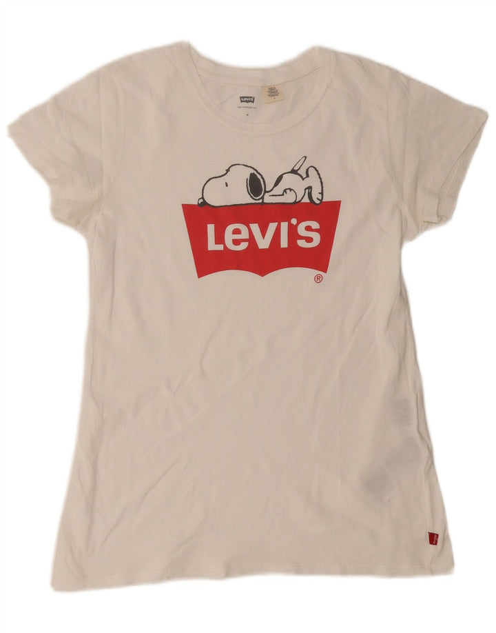 Camiseta feminina gráfica Levi's Top UK 12 algodão branco médio