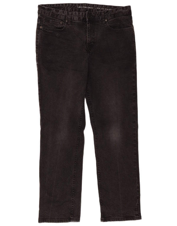 Calvin Klein Masculino Straight Slim Jeans W34 L32 Algodão Preto