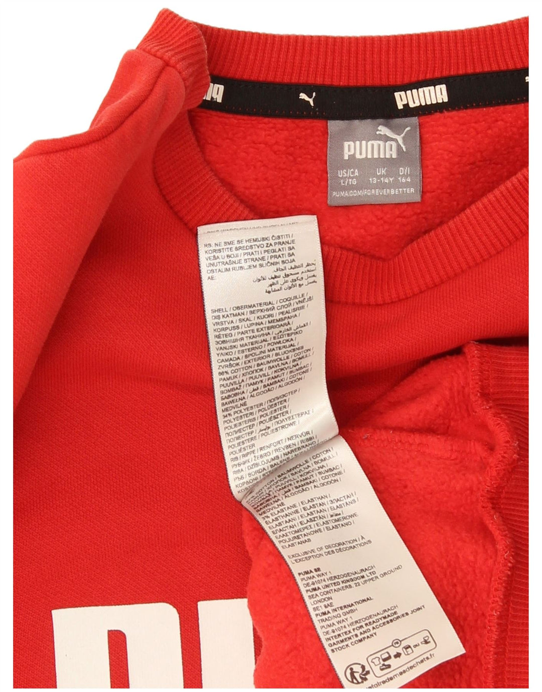 Puma Meninos Graphic Sweatshirt Jumper 13-14 Anos Algodão Vermelho