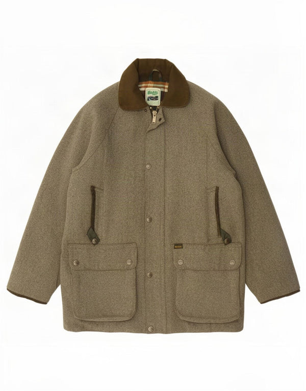Jaqueta utilitária masculina Hoggs UK 40 grande cinza Chevron lã clássica
