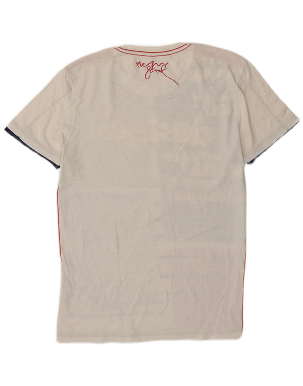 Desigual Camiseta masculina gráfica top pequeno algodão colorblock branco