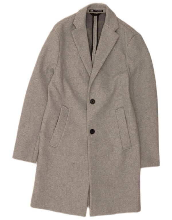 Zara Mens Overcoat UK 34 XS Grey Flecked Polyester