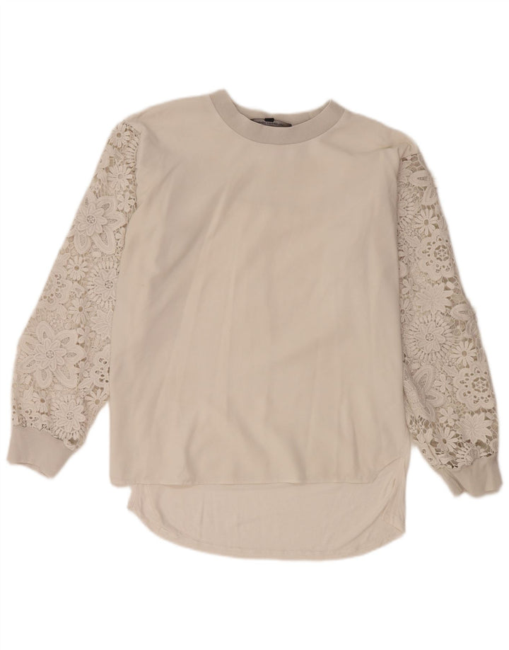 French Connection Top feminino oversized manga comprida Reino Unido 8 pequeno floral branco
