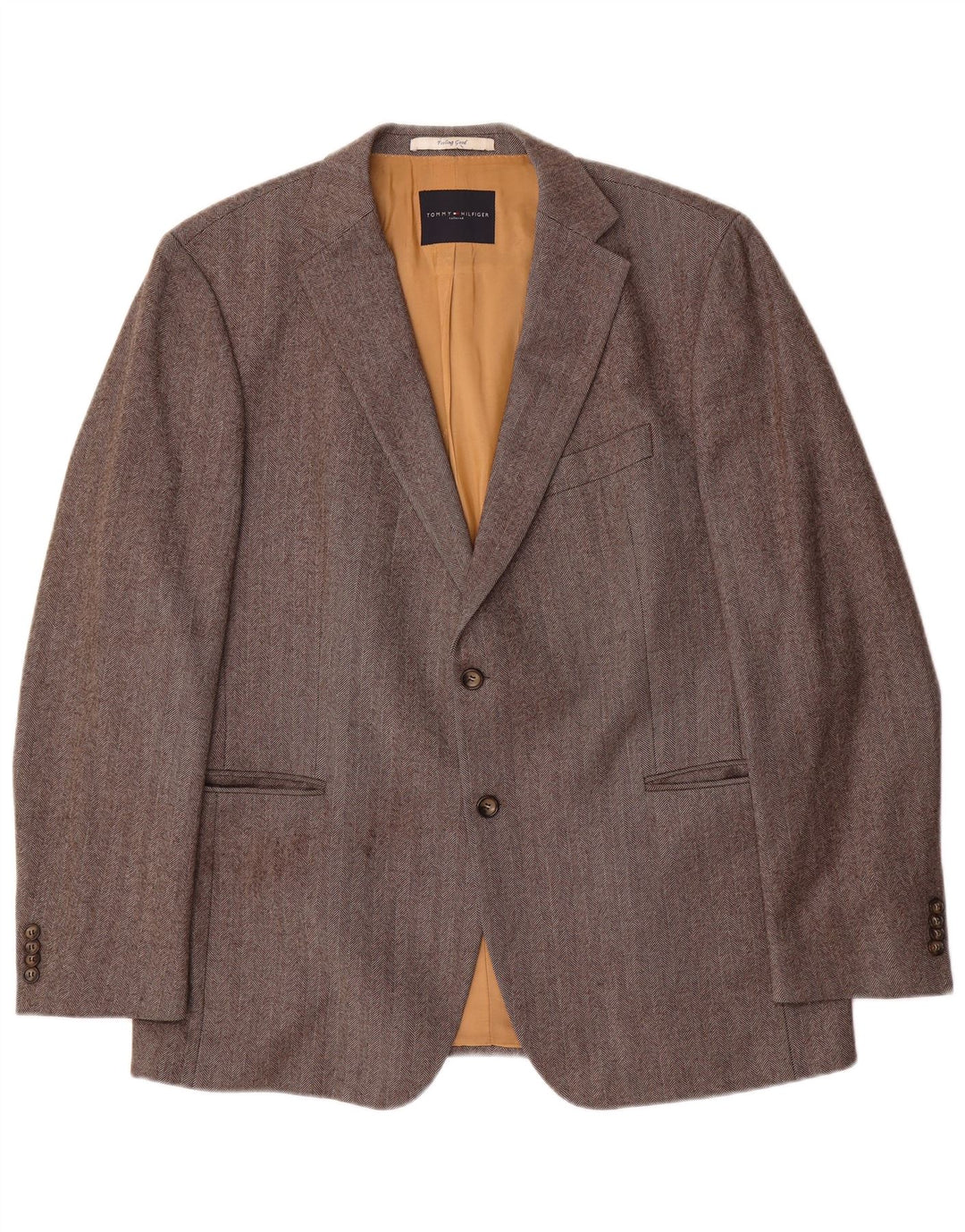 Jaqueta Blazer Masculina Tommy Hilfiger com 2 Botões IT 56 3XL Lã Espinha de Peixe Cinza