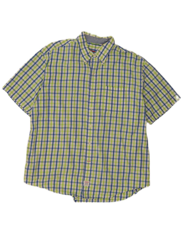 Camisa masculina de manga curta Izod XL verde algodão xadrez
