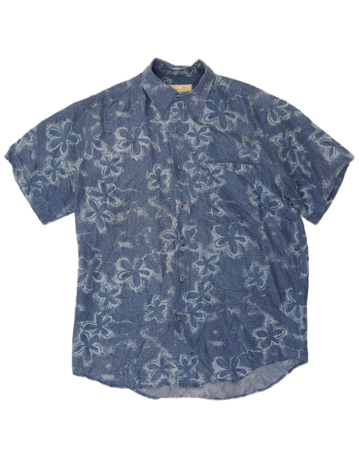 Camisa masculina de manga curta James Dillon pequena seda floral azul
