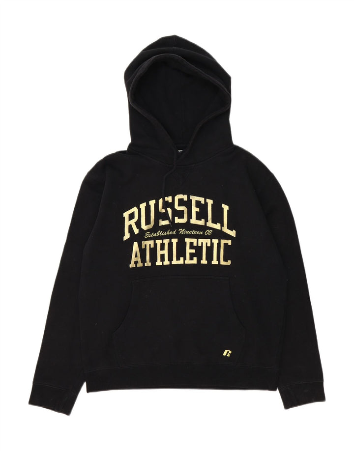 RUSSELL ATHLETIC Mens Graphic Hoodie Jumper Large Black Cotton Vintage Russell Athletic and Second-Hand Russell Athletic from Messina Hembry 