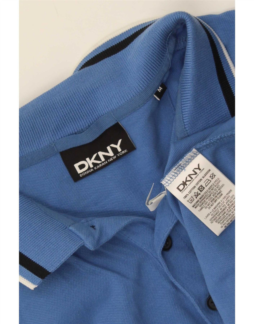 Camisa polo masculina Dkny de algodão listrado azul médio
