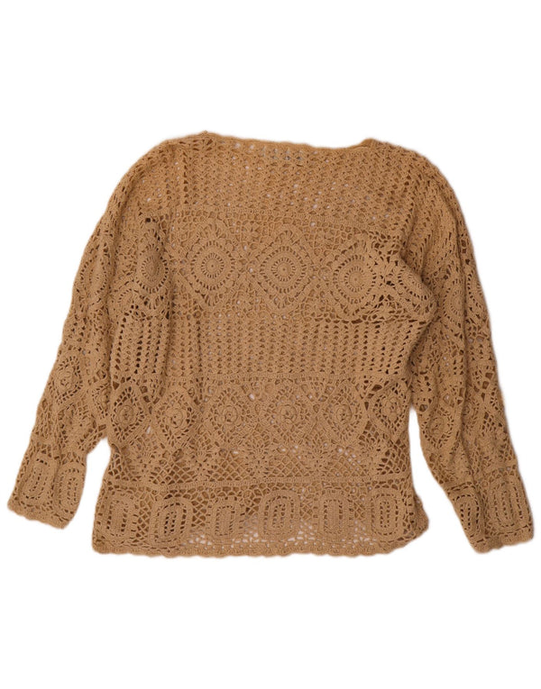 Suéter feminino VINTAGE com gola canoa grande Reino Unido 10 pequeno bege