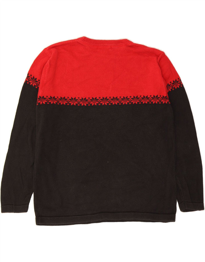 EDDIE BAUER Mens Crew Neck Jumper Sweater Medium Red Fair Isle Cotton Vintage Eddie Bauer and Second-Hand Eddie Bauer from Messina Hembry 