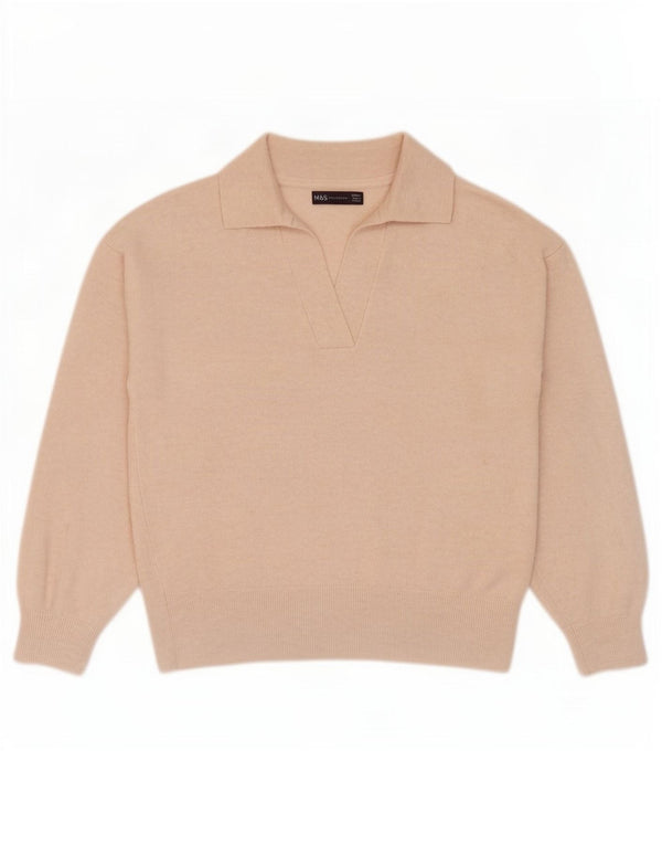Suéter feminino Marks & Spencer com gola polo, Reino Unido 10, pequeno, bege, poliéster