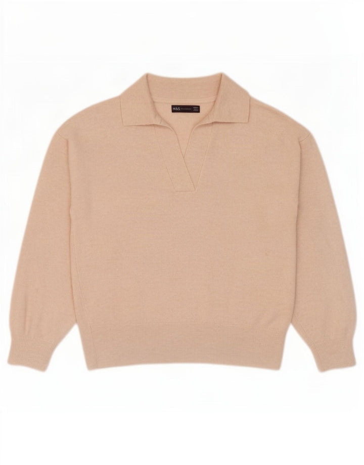 Suéter feminino Marks & Spencer com gola polo, Reino Unido 10, pequeno, bege, poliéster