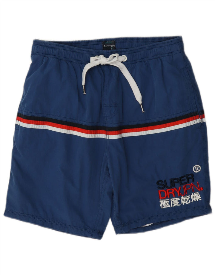 Shorts de natação masculino Superdry Graphic azul marinho médio algodão colorblock