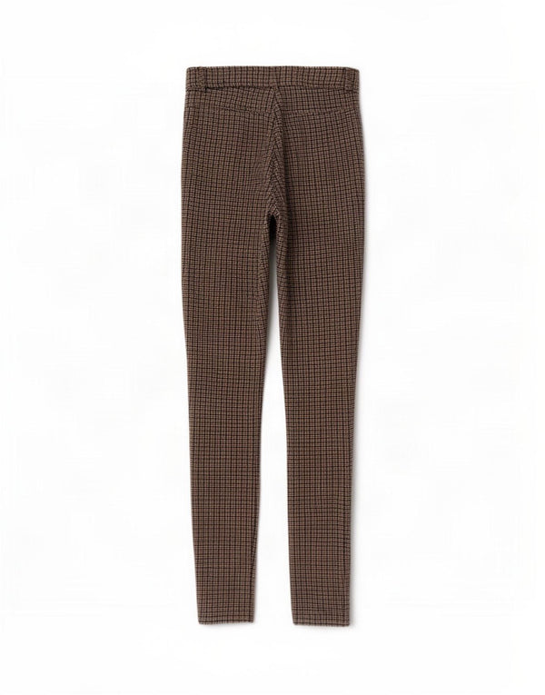Zara Womens Skinny Casual Trousers XS W24 L27 Brown Houndstooth Viscose