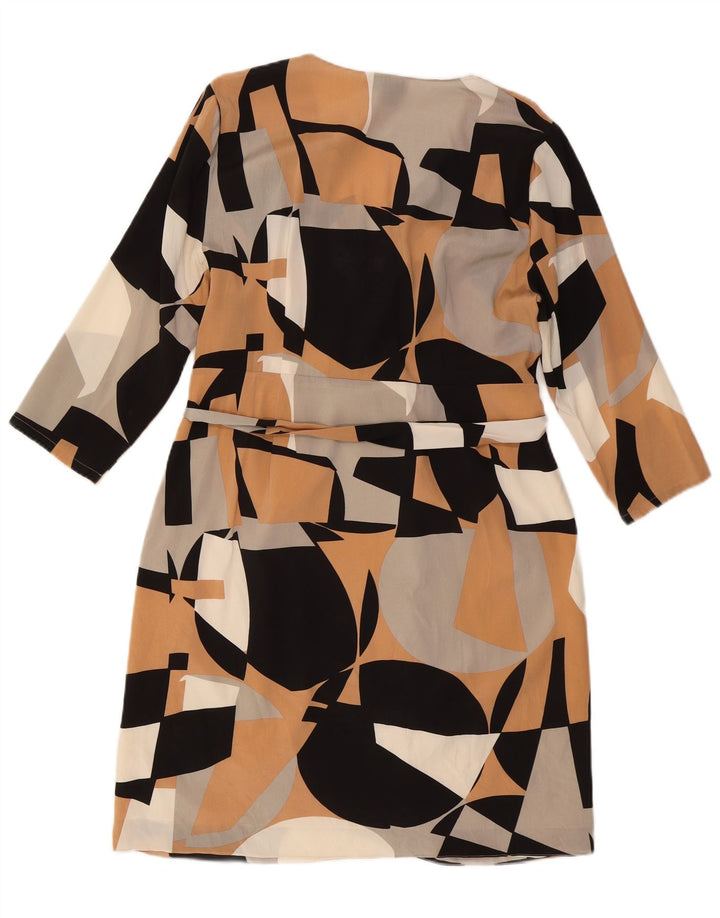 Vestido feminino DKNY manga 3/4 com bainha UK 14 grande multicolorido geométrico