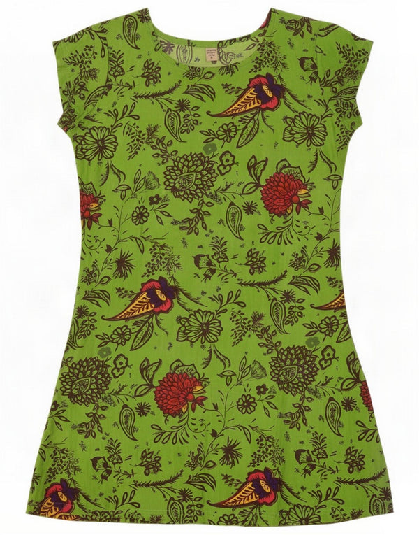 Vestido túnica feminino vintage Reino Unido 10 algodão floral verde pequeno