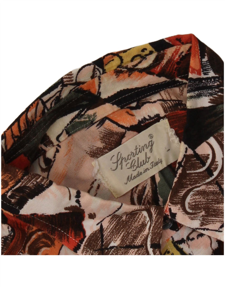 Camisa masculina vintage abstrata padrão manga curta grande multicolorida