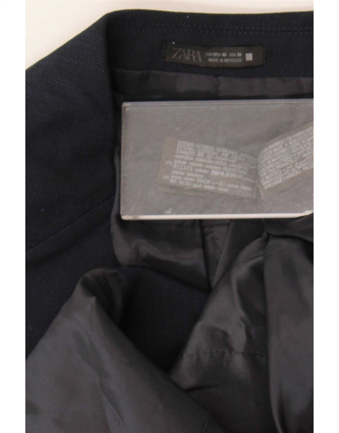 Jaqueta blazer masculina Zara com 2 botões UE 46 pequena azul marinho poliéster