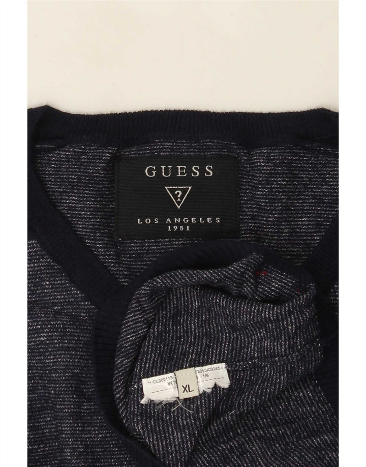 Suéter masculino Guess com decote em V XL azul marinho manchado
