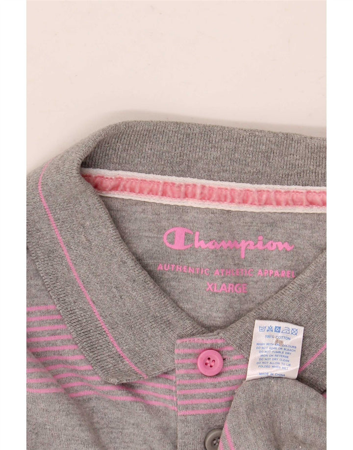 Camisa polo masculina Champion XL cinza listrada de algodão