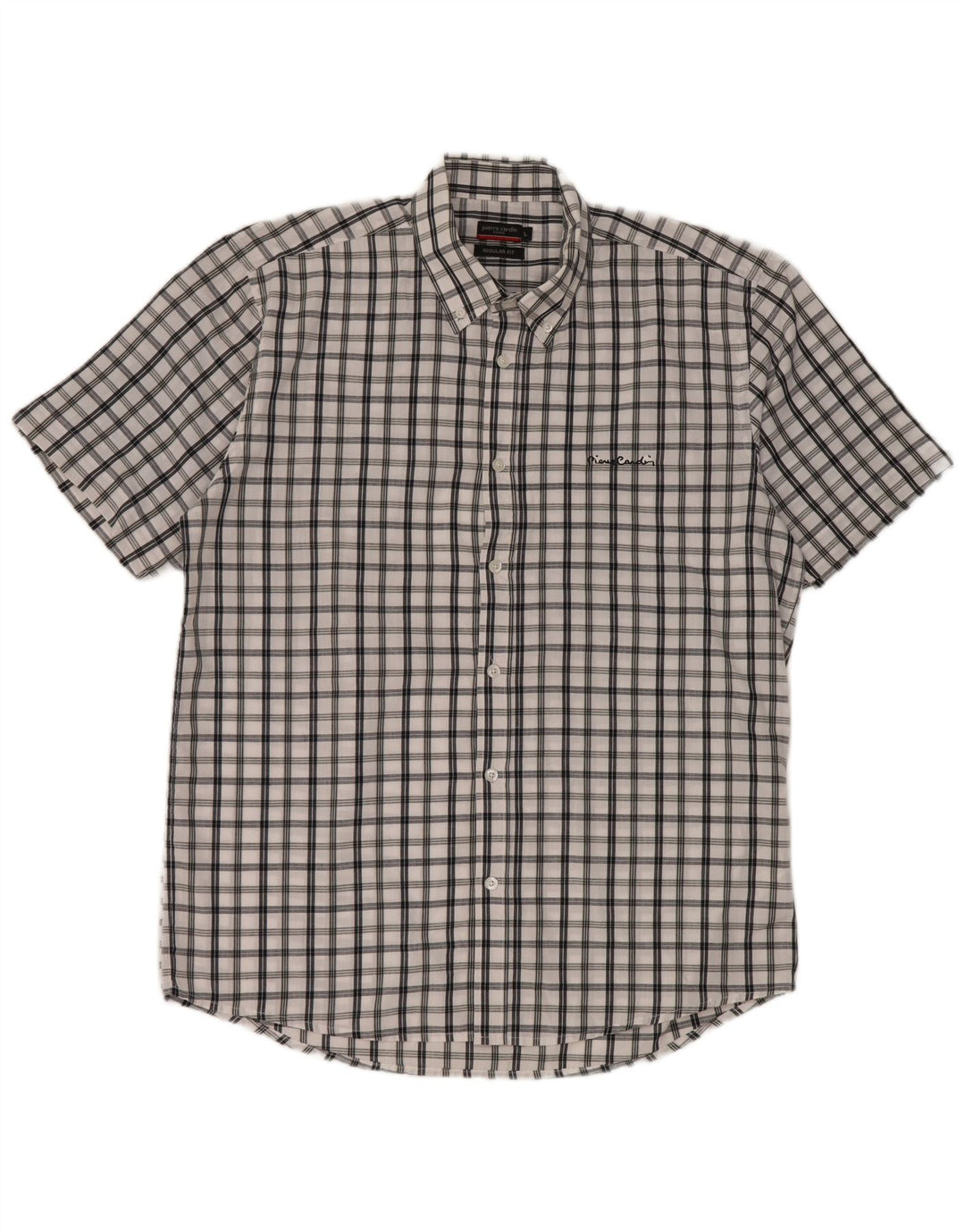 Camisa masculina Pierre Cardin de manga curta regular fit grande xadrez branco