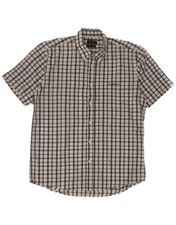 Camisa masculina Pierre Cardin de manga curta regular fit grande xadrez branco