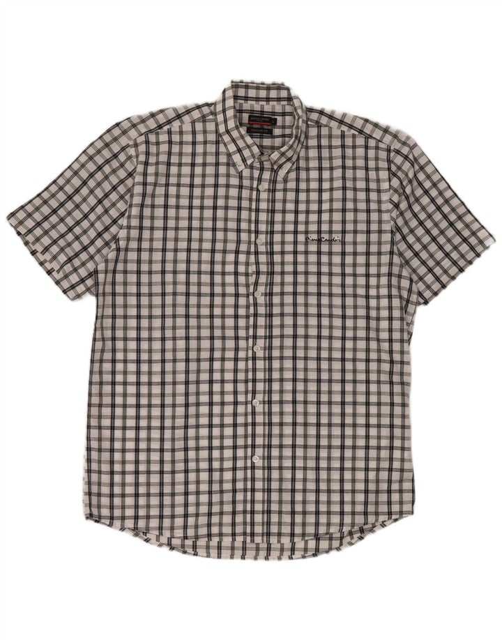 Camisa masculina Pierre Cardin de manga curta regular fit grande xadrez branco