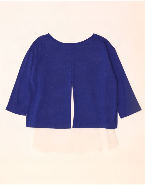 Top feminino Marks & Spencer manga 3/4 UK 14 grande azul colorblock viscose