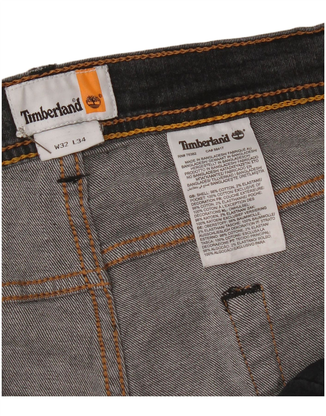 Timberland Mens Slim Jeans W32 L34 Cinza Algodão