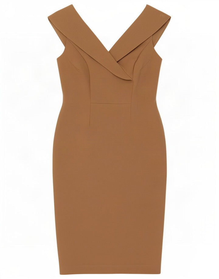 Vestido feminino Marks & Spencer com bainha sem ombro Reino Unido 12 médio bege