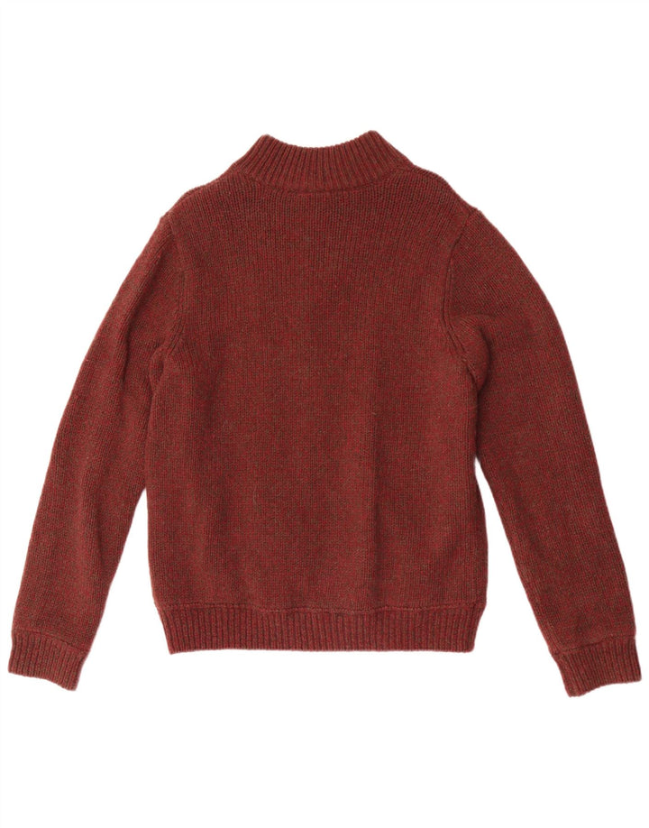 Suéter cardigã masculino com zíper completo L.L.Bean, lã manchada marrom pequena