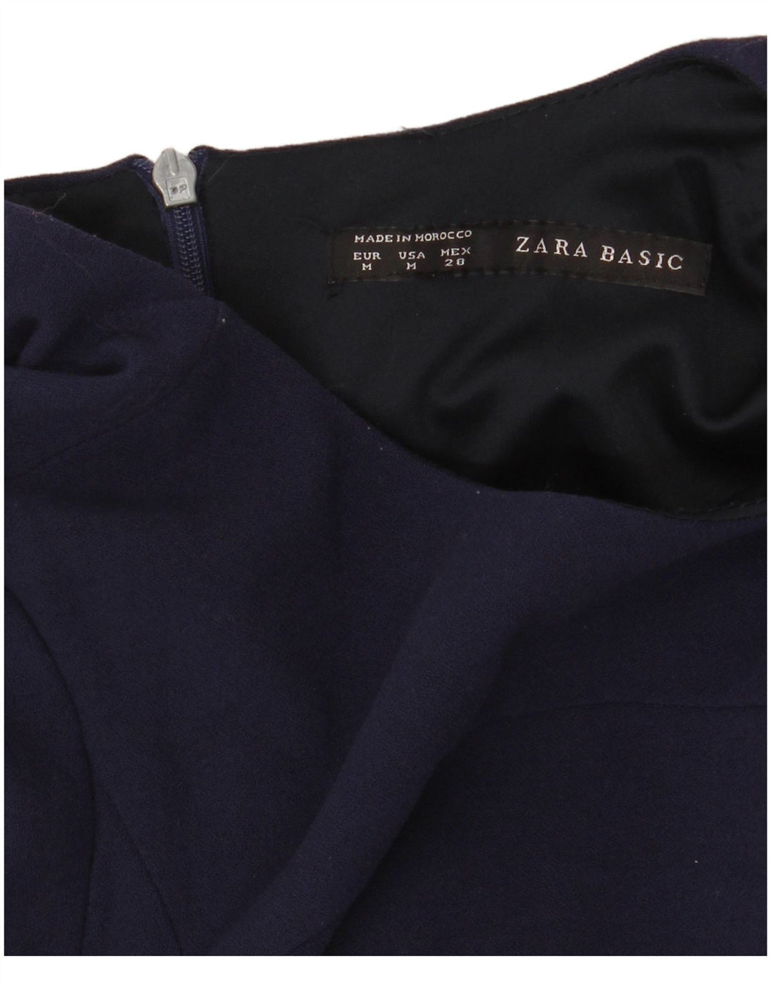 Vestido básico feminino Zara manga 3/4 Reino Unido 12 médio azul marinho