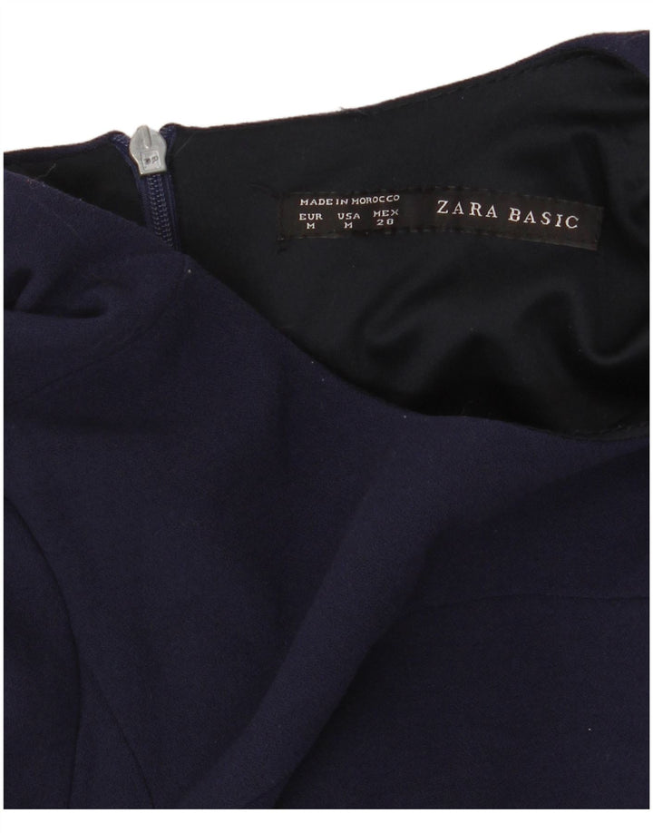 Vestido básico feminino Zara manga 3/4 Reino Unido 12 médio azul marinho