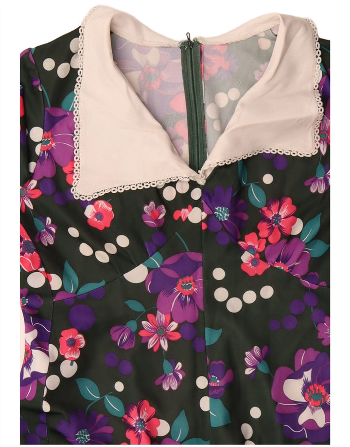 Vestido maxi feminino VINTAGE de manga comprida Reino Unido 14 grande floral multicolorido