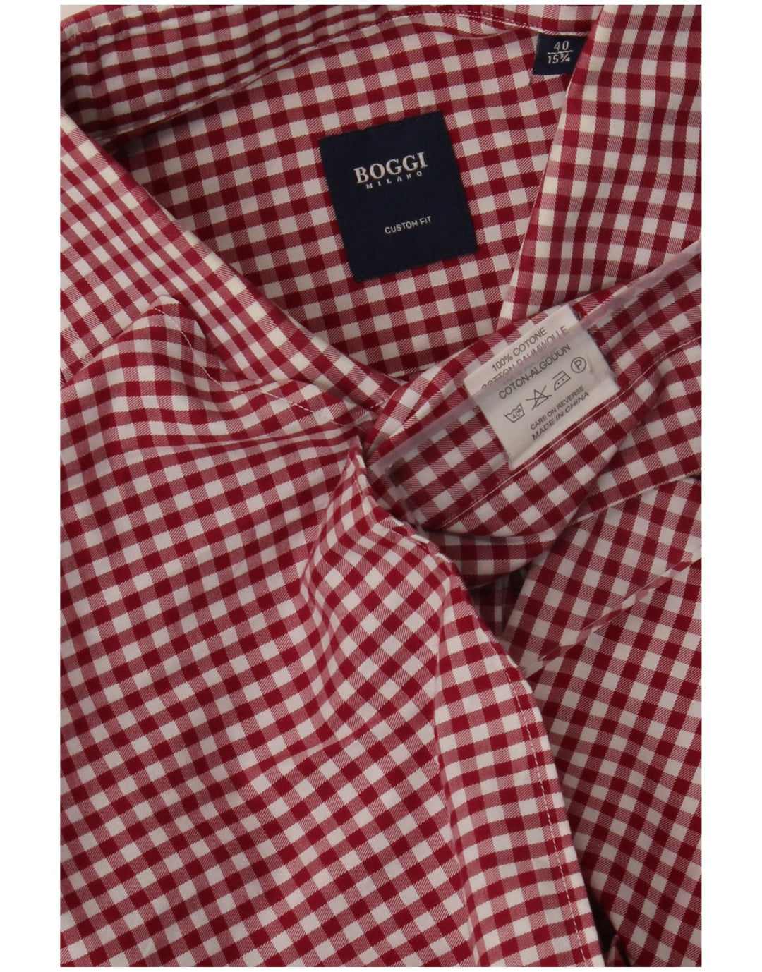 Camisa Boggi masculina xadrez personalizada tamanho 40 15 1/2 médio Borgonha Gingham