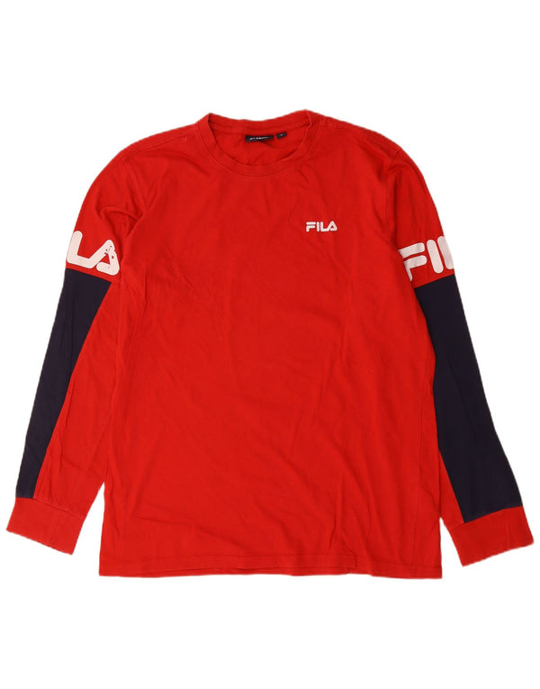 Fila Mens Graphic Top Manga Longa Grande Algodão Colorblock Vermelho