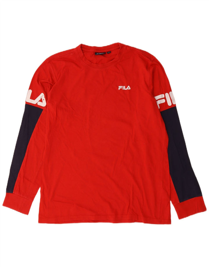 Fila Mens Graphic Top Manga Longa Grande Algodão Colorblock Vermelho