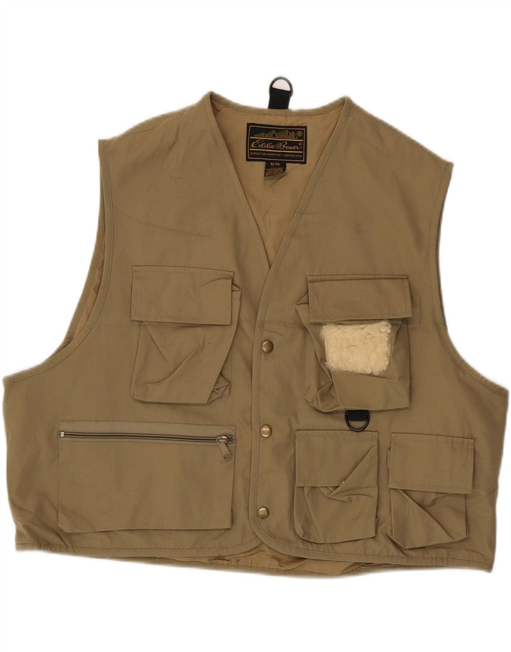 EDDIE BAUER Colete utilitário feminino grande UK 18 XL algodão bege