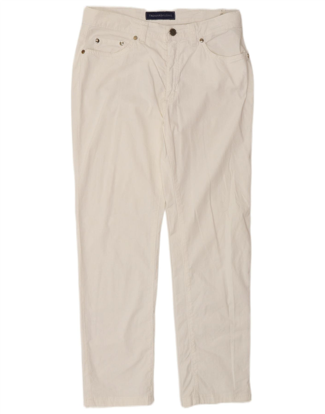 Calça feminina casual reta Trussardi IT 44 médio W28 L28 algodão branco