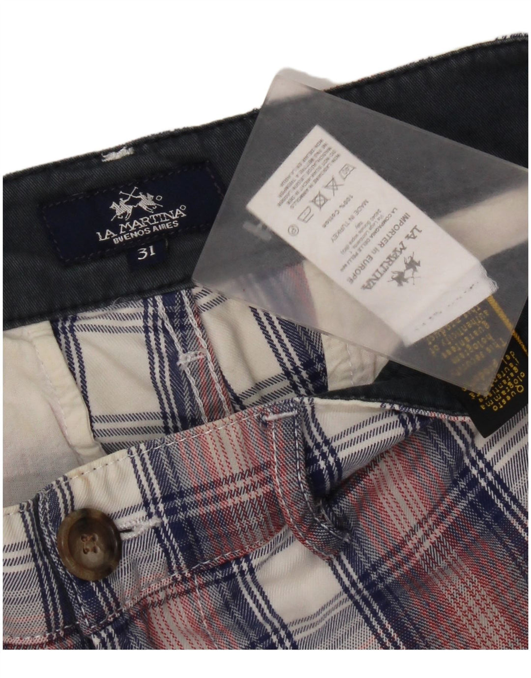 Shorts Chino Masculino La Martina W31 Algodão Xadrez Médio Vermelho