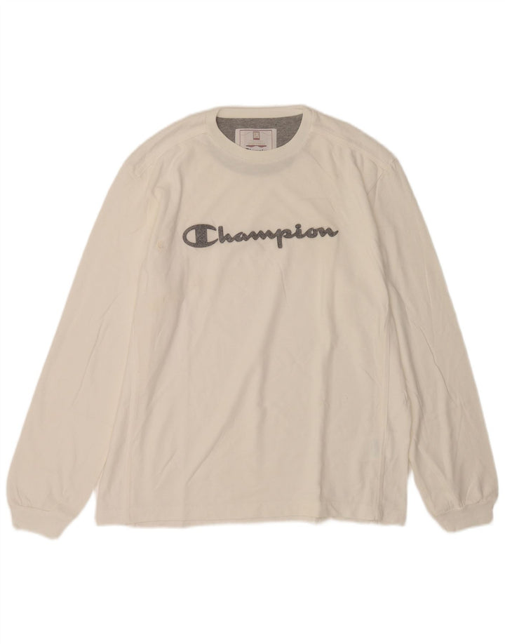 Champion masculino gráfico top manga longa XL algodão branco