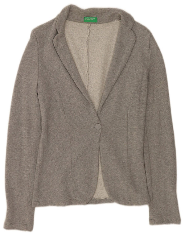 Jaqueta blazer feminina Benetton com 1 botão Reino Unido 8 pequeno algodão cinza