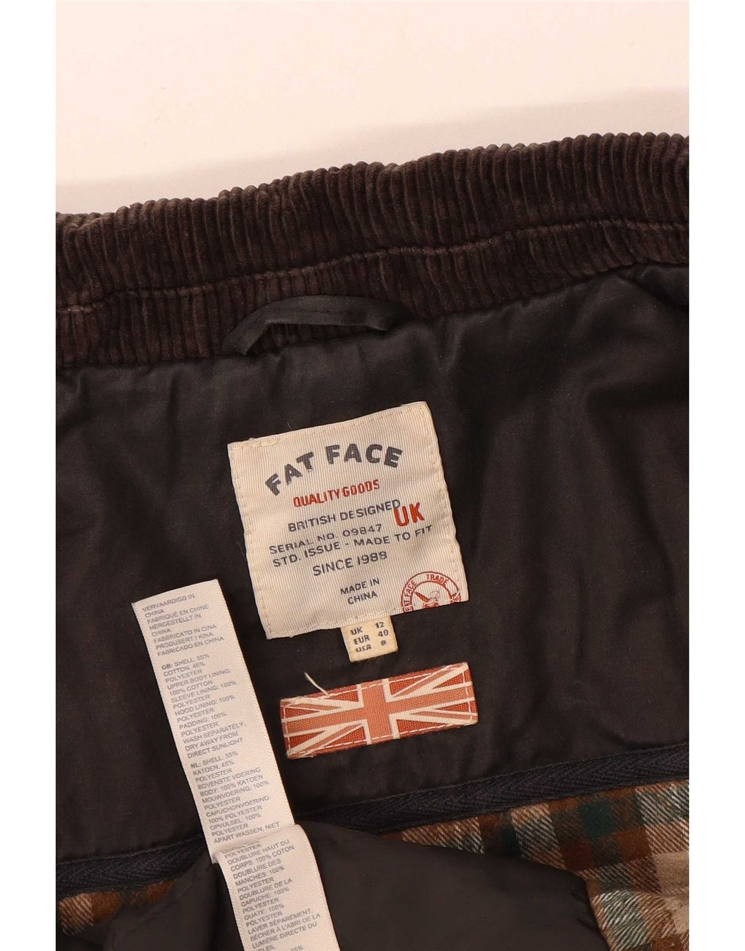 Sobretudo feminino de algodão encerado Fat Face UK 12 médio preto