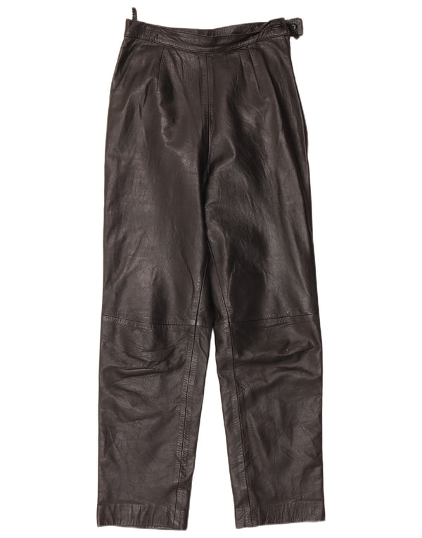 Calça feminina vintage de couro cintura alta W26 L27 preta
