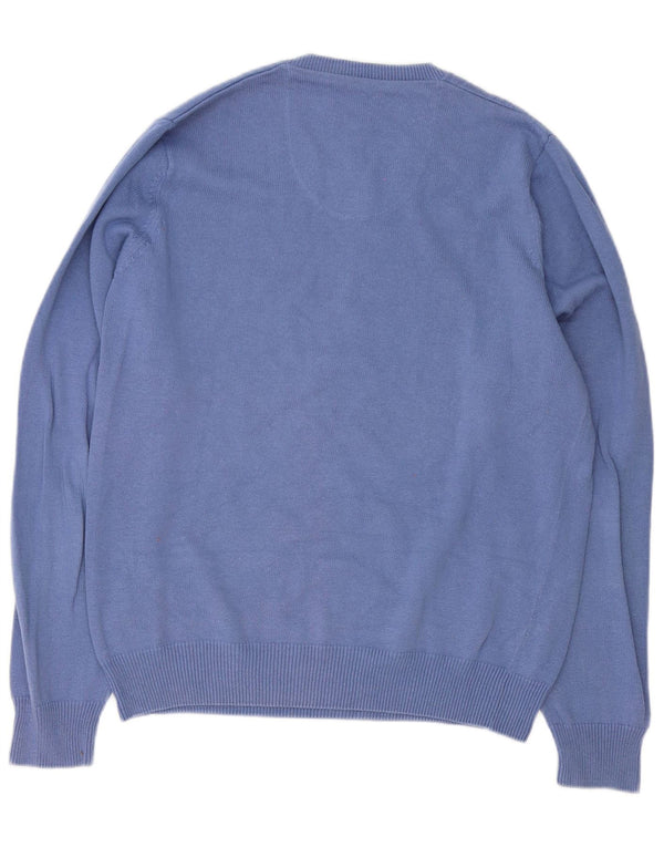 Suéter masculino Marks & Spencer Blue Harbor com decote em V de algodão azul médio
