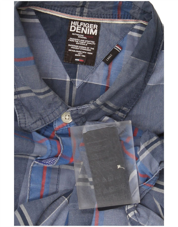 Camisa masculina Tommy Hilfiger grande algodão xadrez azul