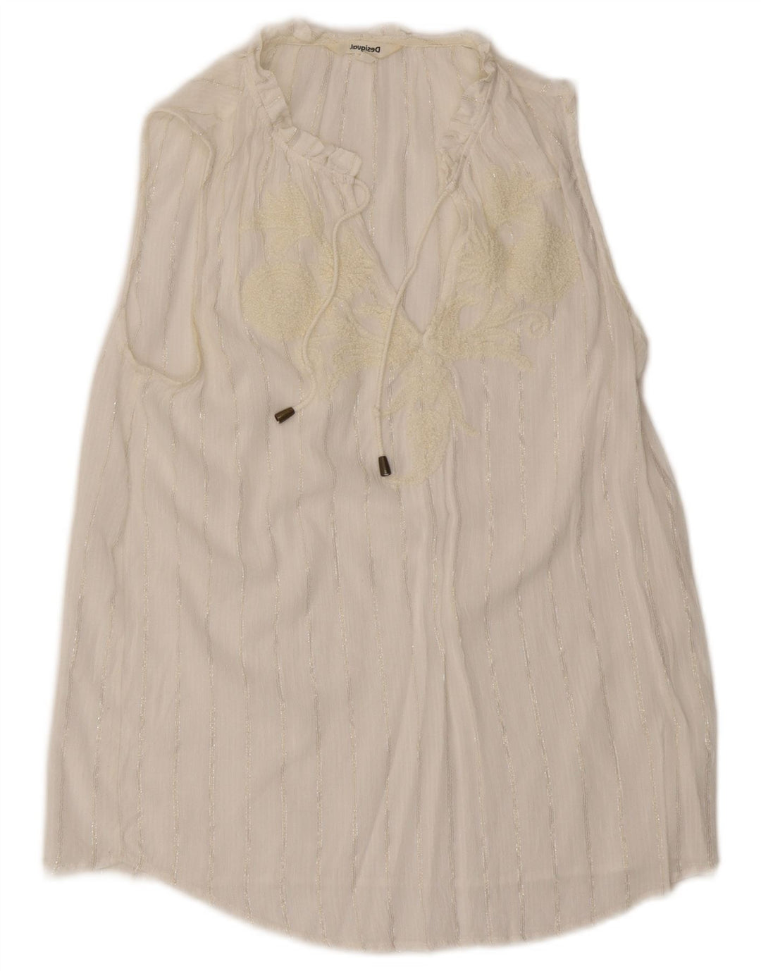 Blusa feminina Desigual sem mangas com estampa gráfica UK 12 médio listrado branco