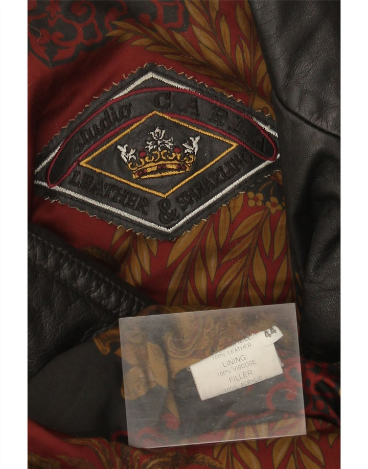Casaco feminino vintage de couro com peito duplo IT 44 couro preto médio