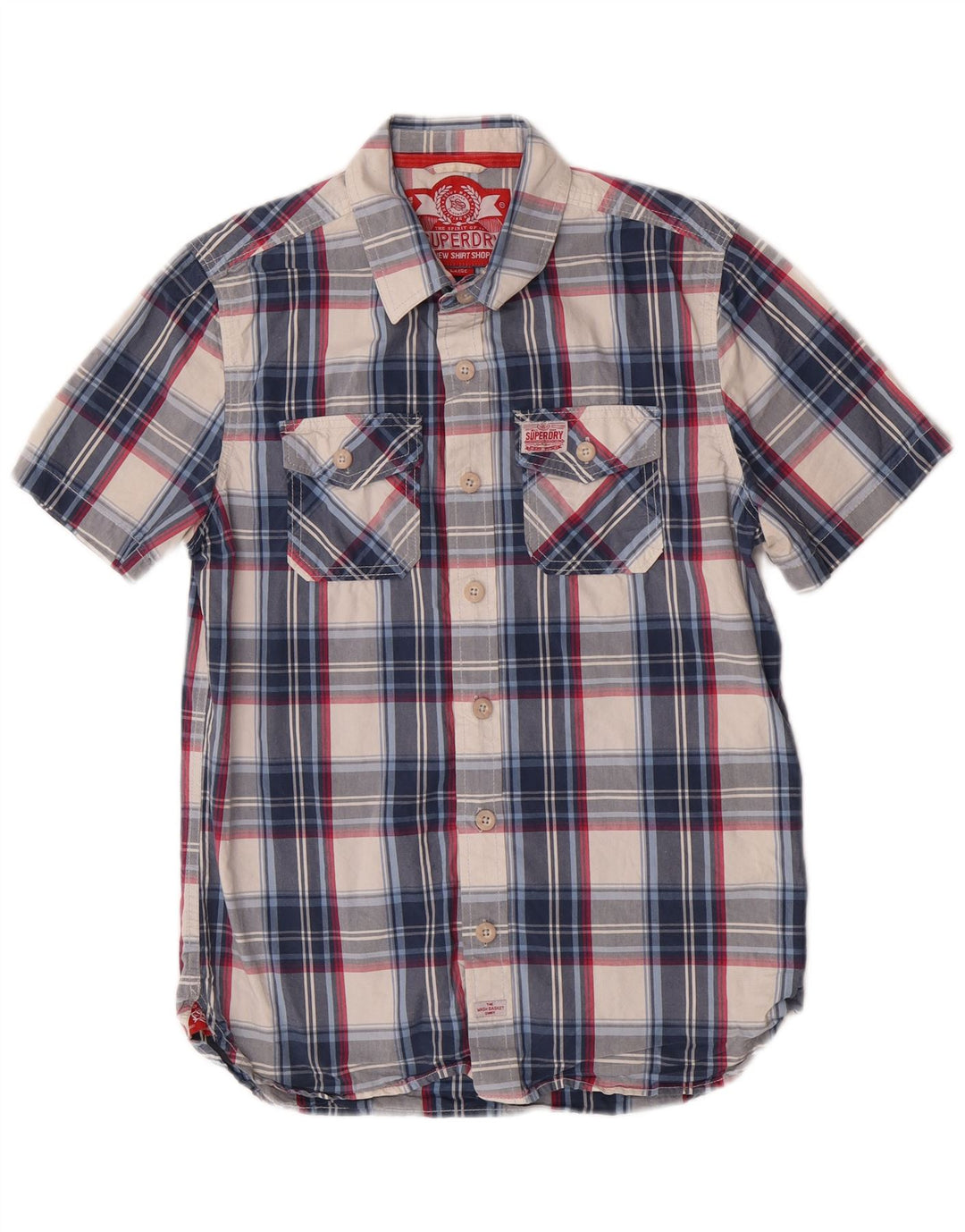 Camisa masculina Superdry de manga curta grande algodão xadrez azul