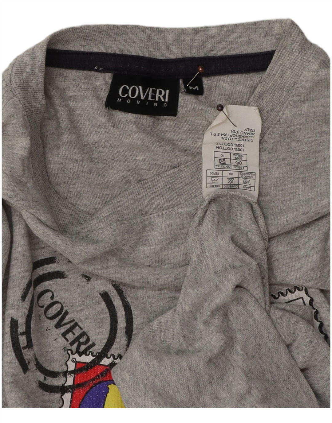 Camiseta masculina gráfica Coveri Top algodão manchado cinza médio